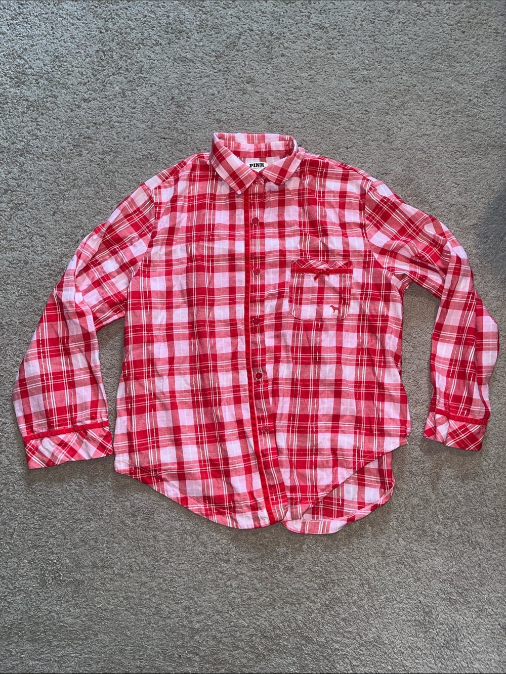 PINK Victoria's Secret Red and White Plaid Button Pj shirt